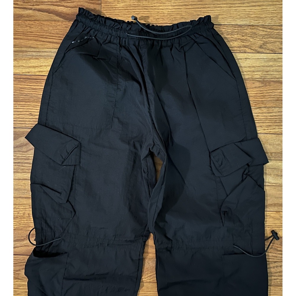 Garage Black High Rise Nylon Lightweight Cargo Parachute Pants Women XS - 24x33 - Picture 3 of 4
